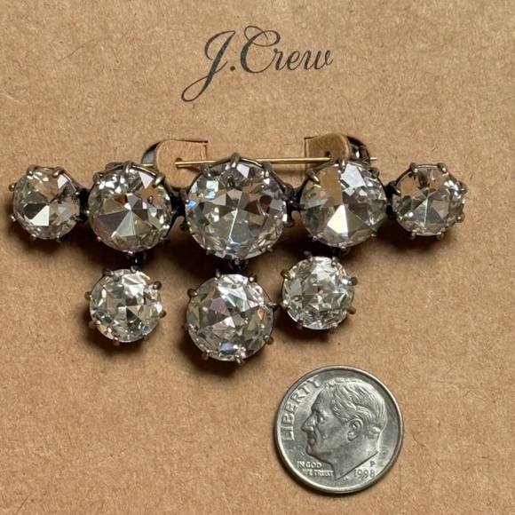 VINTAGE J. CREW Brooch Round Clear Crystal Drops Bronze Metal Preppy Classic B - Picture 4 of 10
